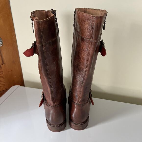 BED|STU Boots Gogo Lug Size 7 Brown Leather Cobbler Series Tall Moto Buckle Zip - Picture 4 of 11